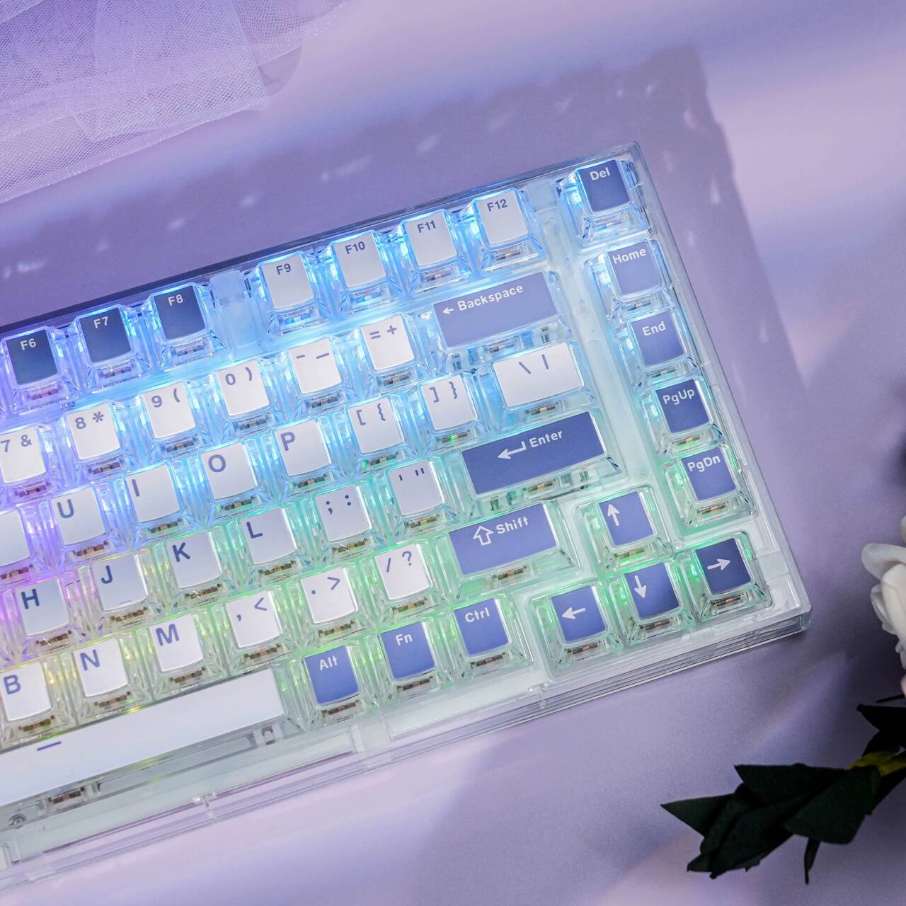 YMDK Water Cube Complete Set Keycaps Personalized Four-sided Light-transmitting Keycap Cherry Profile PBT PC for MX Mechanical Keyboard