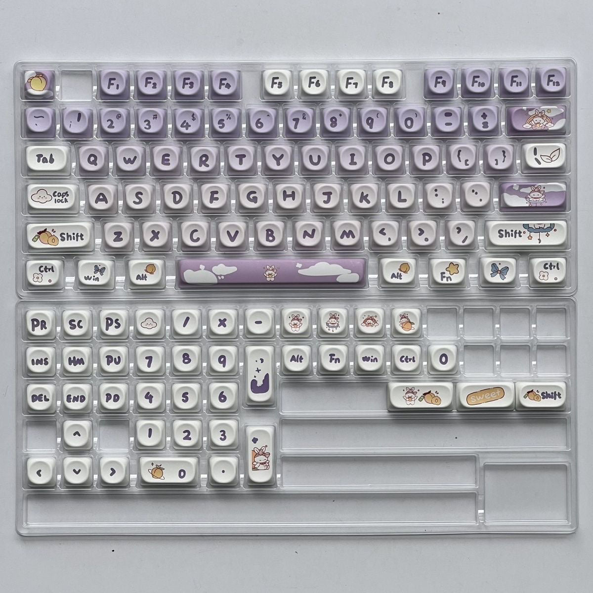 YMDK Gradient Purple Rabbit Theme Keycaps Full Set 142 Keys MOA Profile PBT Dye Sub Keycap for MX Mechanical Keyboard