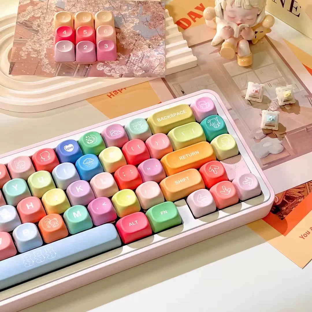 YMDK 134 Keys Color Gummy Cute Bear Theme MOA Profile PBT Material Dye Sublimation Top Print Keycaps for 61/68/84/87/98/104/108 MX Mechanical Keyboard