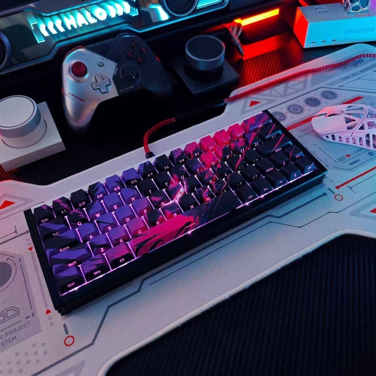 YMDK Briquettes Full Set Keycaps Cartoon PBT Cherry Profile Side Print Light-transmitting for MX Mechanical Keyboard