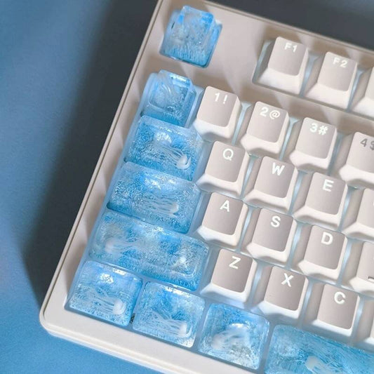 YMDK Coral Jellyfish Personality Keycaps Blue Ocean Translucent Key Caps Handmade Resin Keycap for MX Mechanical Keyboard