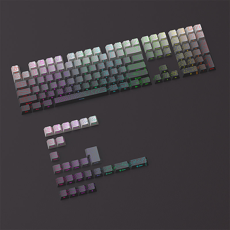 YMDK 134 Gradient Contour lines Double Shot Shine Through Sidelit Dye Sub PBT Cherry Profile Keycap for MX Mechanical Keyboard