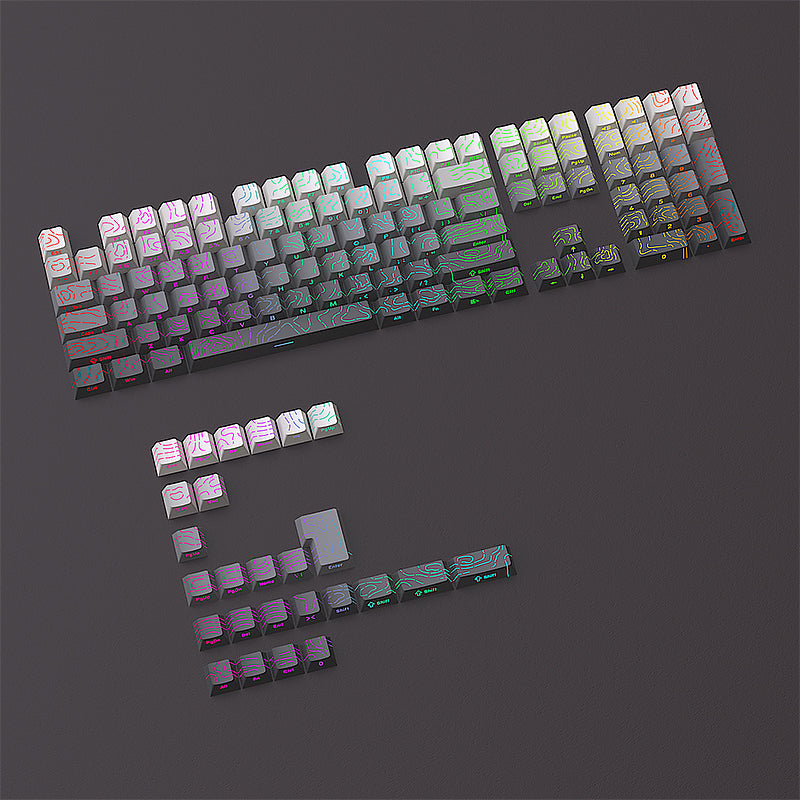 YMDK 134 Keys Color Contour Lines Personality Double Shot Side-lit Dye Sub PBT Cherry Profile Keycap for Most MX Mechanical Keyboard