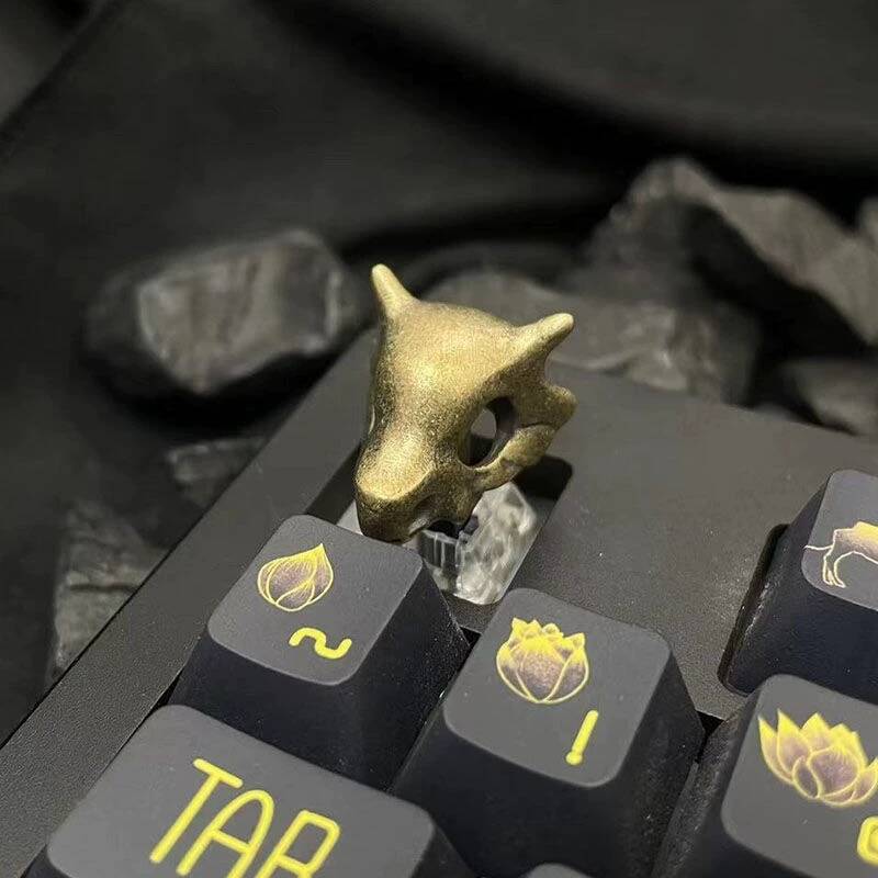 YMDK Sheep Skull Pure Copper Personality Keycaps Technology Texture Translucent Key Caps Retro Keycaps for MX Mechanical Keyboard