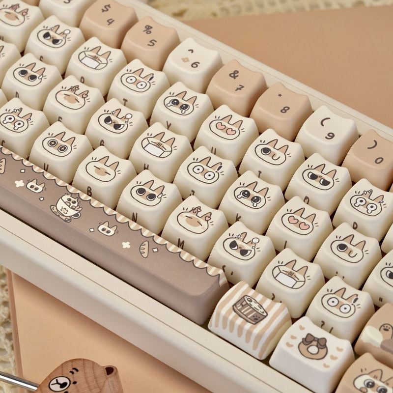 YMDK 132 keys Siamese Cat Theme MAO Profile Cat Head Pattern Dye Sub Cute PBT Keycaps for 61/68/87/98/104/108 MX Mechanical Keyboards
