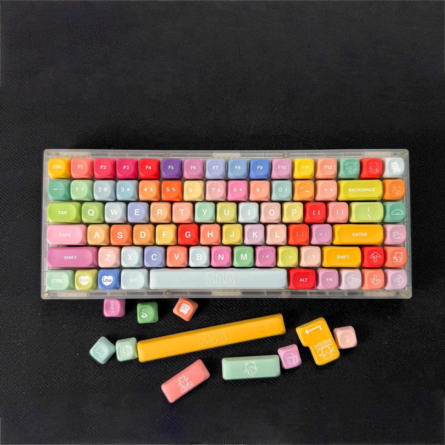 YMDK 134 Keys Color Gummy Cute Bear Theme MOA Profile PBT Material Dye Sublimation Top Print Keycaps for 61/68/84/87/98/104/108 MX Mechanical Keyboard