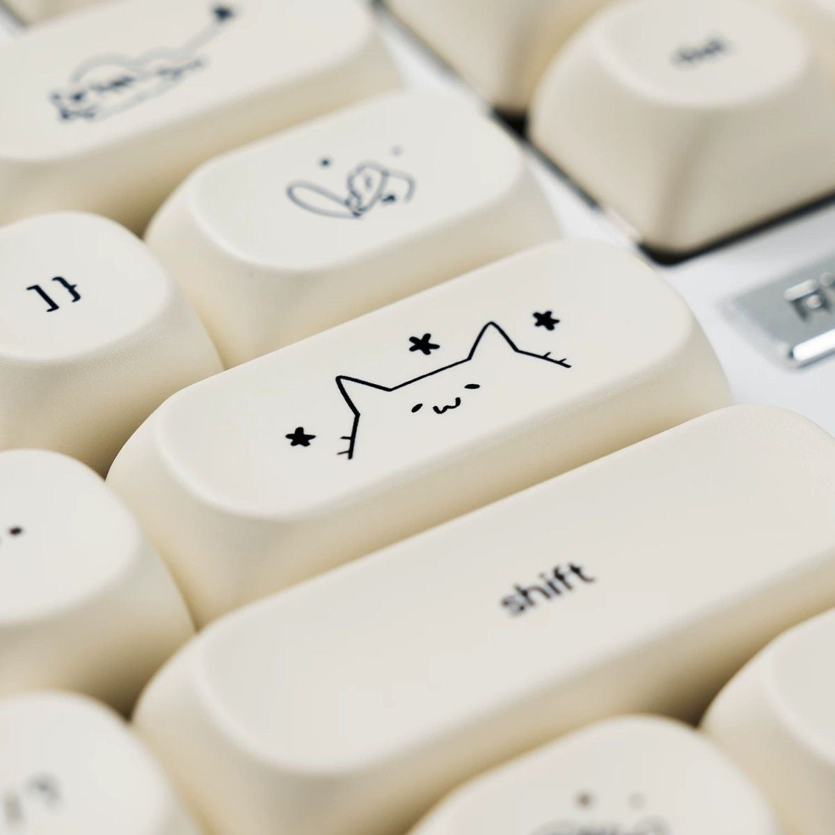 YMDK 124 Keys Milky White Cat Theme Keycap MOA Profile PBT Dye Sublimation Keycaps Top Print for 61/68/87/98/104/108 Layout MX Mechanical Keyboards