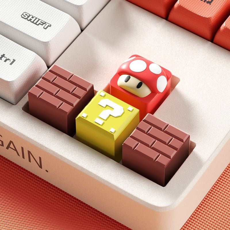 Cartoon Mushroom Question Mark Block Brick 1 pcs PVC Material Cute Personalized Custom Keycaps for MX Mechanical Keyboard