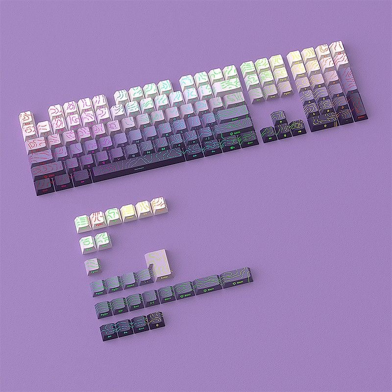 YMDK 134 Keys Color Contour Lines Personality Double Shot Side-lit Dye Sub PBT Cherry Profile Keycap for Most MX Mechanical Keyboard
