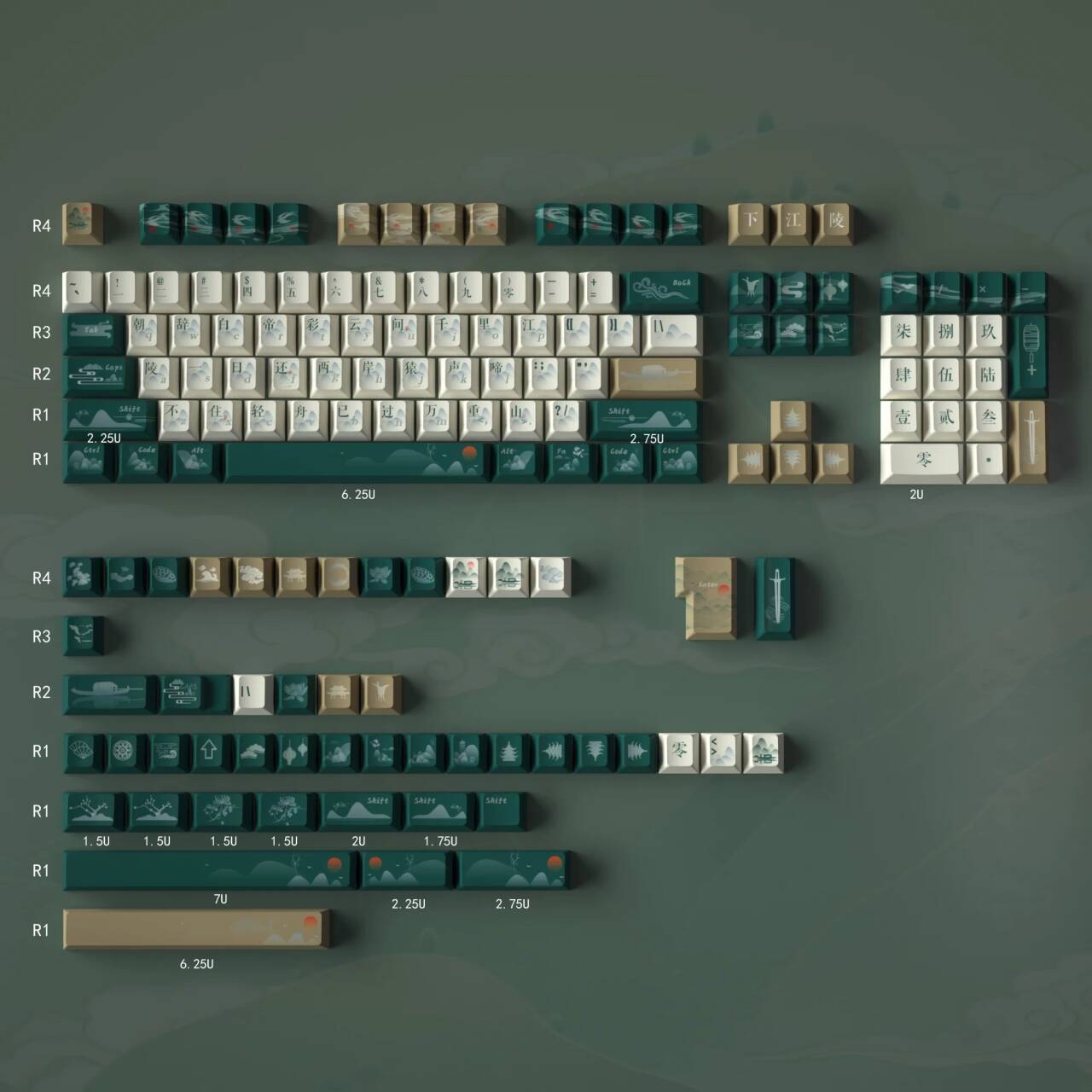 YMDK Ancient Style Baidicheng Full Set Keycaps PBT Dye Sub Cherry Profile Keycap for MX Mechanical Keyboard