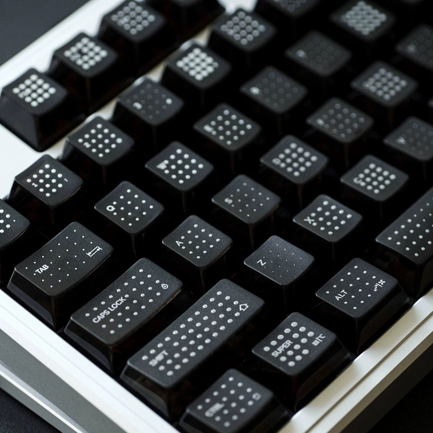 YMDK Polka Dot 142 keys Keycaps Black Frosted Shine Through Cherry Profile PC UV Print Keycap for 61/68/84/87/98/104/108 MX Mechanical Keyboard