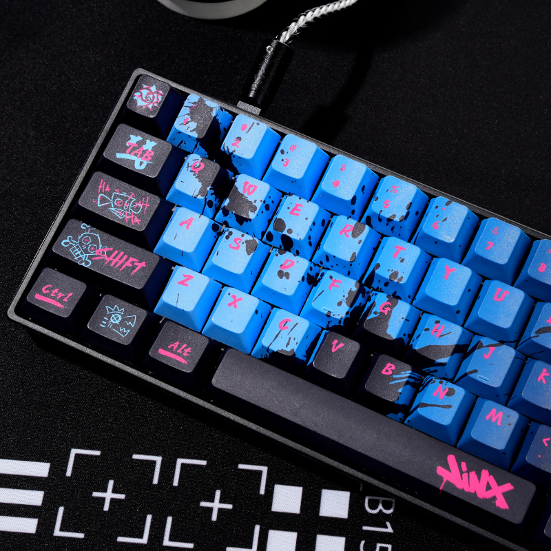 YMDK Black Blue Graffiti Keycaps Full Set 136 Keys Creative Cool Custom Keycaps Cherry Profile Dye Sub for MX Mechanical Keyboard