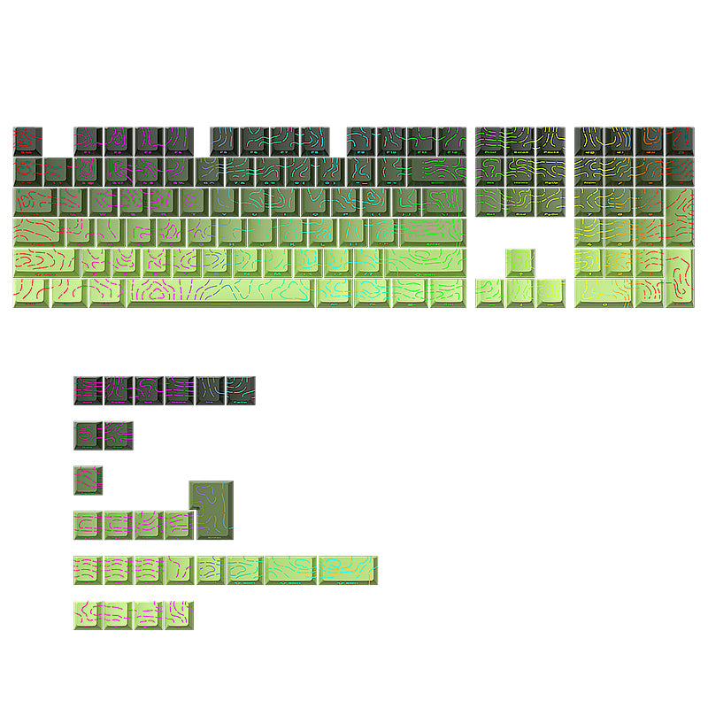 YMDK 134 Keys Color Contour Lines Personality Double Shot Side-lit Dye Sub PBT Cherry Profile Keycap for Most MX Mechanical Keyboard