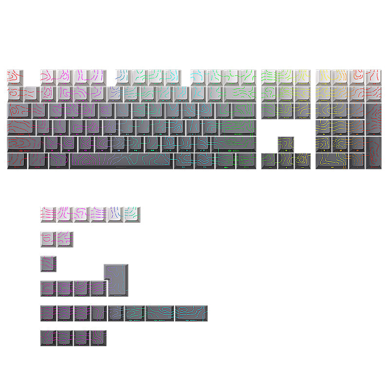 YMDK 134 Keys Color Contour Lines Personality Double Shot Side-lit Dye Sub PBT Cherry Profile Keycap for Most MX Mechanical Keyboard