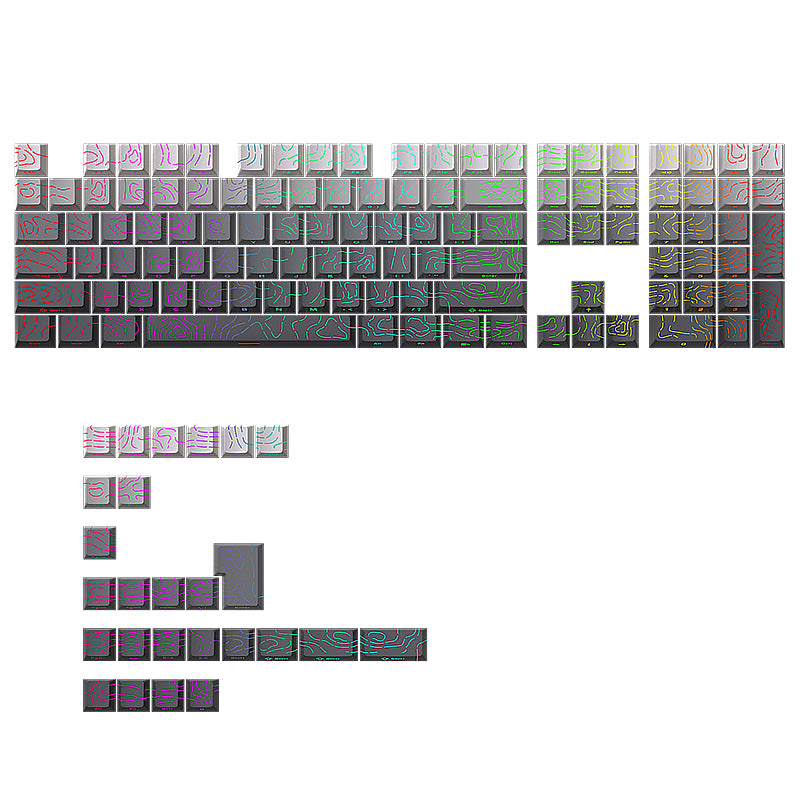 YMDK 134 Gradient Contour lines Double Shot Shine Through Sidelit Dye Sub PBT Cherry Profile Keycap for MX Mechanical Keyboard