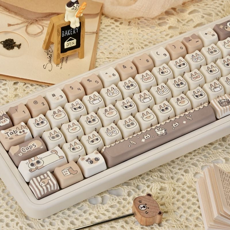 YMDK 132 keys Siamese Cat Theme MAO Profile Cat Head Pattern Dye Sub Cute PBT Keycaps for 61/68/87/98/104/108 MX Mechanical Keyboards