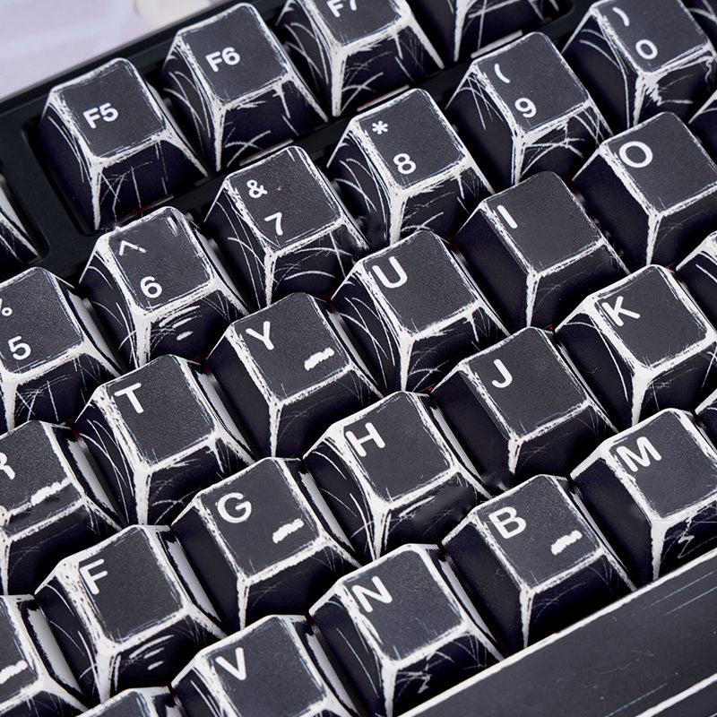 YMDK Black White Comic Keycaps Full Set 136 Keys Manga Anime Minimalist Style Dye Sub PBT Cherry Profile for MX Mechanical Keyboard