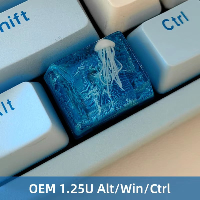 YMDK Coral Jellyfish Personality Keycaps Blue Ocean Translucent Key Caps Handmade Resin Keycap for MX Mechanical Keyboard
