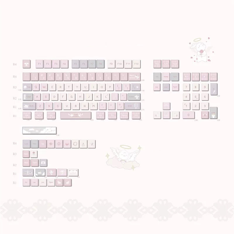 YMDK Soft Mist Angel Theme Keycaps Full Set 130 Keys Cherry Profile PBT Dye Sub Keycap for MX Mechanical Keyboard