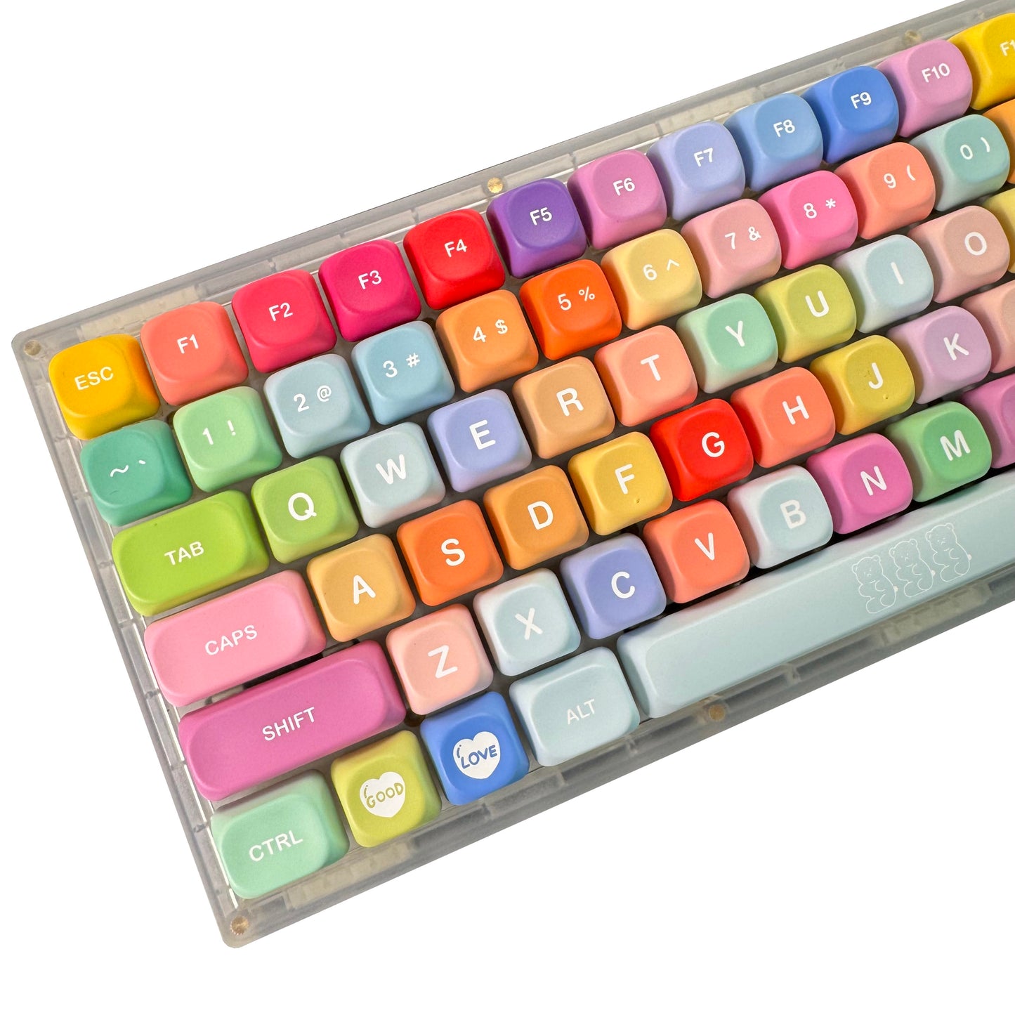 YMDK 134 Keys Color Gummy Cute Bear Theme MOA Profile PBT Material Dye Sublimation Top Print Keycaps for 61/68/84/87/98/104/108 MX Mechanical Keyboard