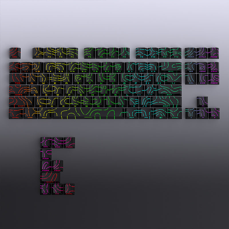 YMDK Contour Line Black White Keycaps 97 Keys Sidelit Light Backlit Translucent Cherry Profile PBT Double Shot Custom Key Caps for MX Mechanical Keyboards