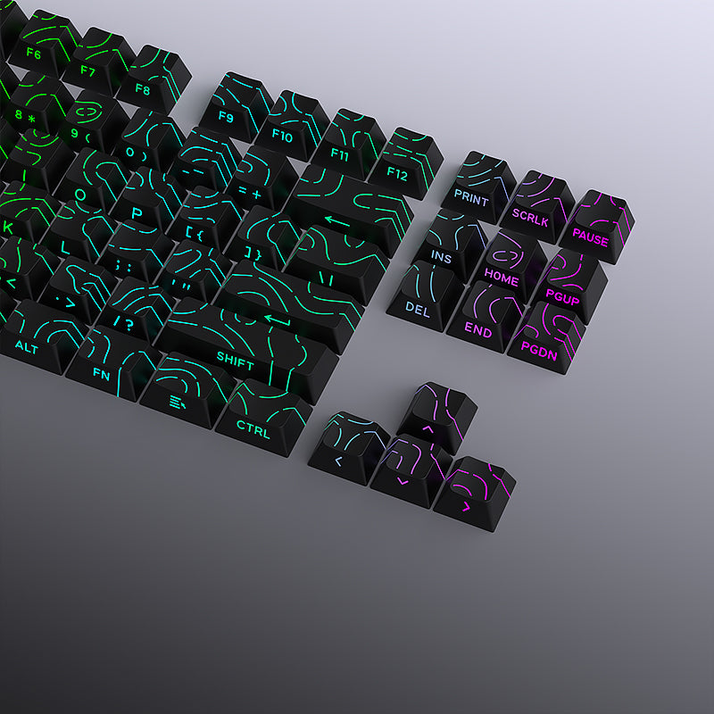 YMDK Contour Line Black White Keycaps 97 Keys Sidelit Light Backlit Translucent Cherry Profile PBT Double Shot Custom Key Caps for MX Mechanical Keyboards