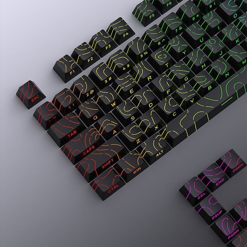 YMDK Contour Line Black White Keycaps 97 Keys Sidelit Light Backlit Translucent Cherry Profile PBT Double Shot Custom Key Caps for MX Mechanical Keyboards