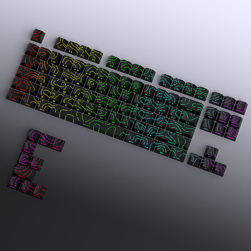 YMDK Contour Line Black White Keycaps 97 Keys Sidelit Light Backlit Translucent Cherry Profile PBT Double Shot Custom Key Caps for MX Mechanical Keyboards