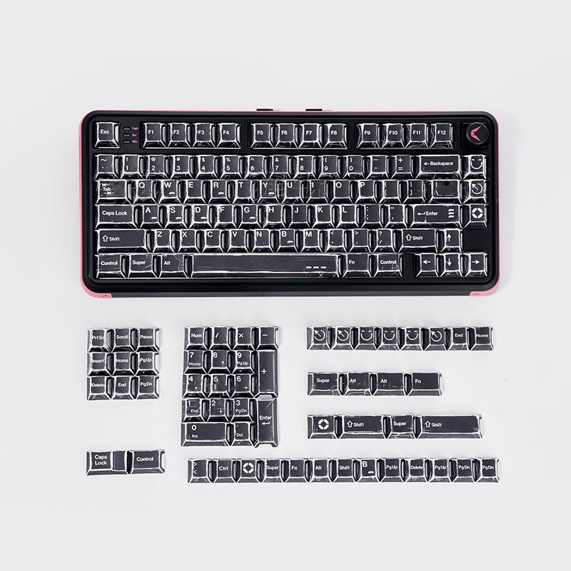 YMDK Black White Comic Keycaps Full Set 136 Keys Manga Anime Minimalist Style Dye Sub PBT Cherry Profile for MX Mechanical Keyboard