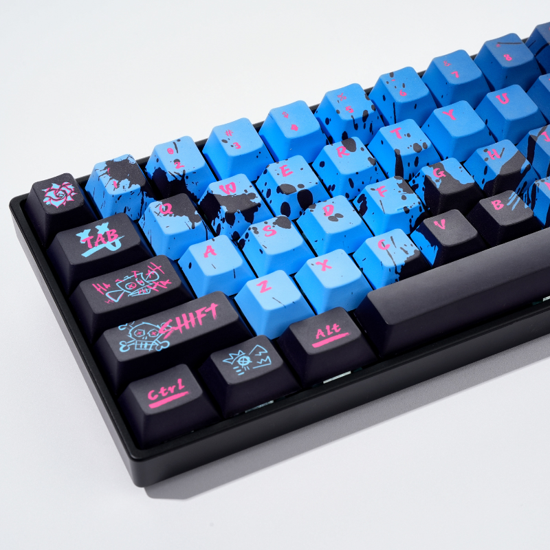 YMDK Black Blue Graffiti Keycaps Full Set 136 Keys Creative Cool Custom Keycaps Cherry Profile Dye Sub for MX Mechanical Keyboard