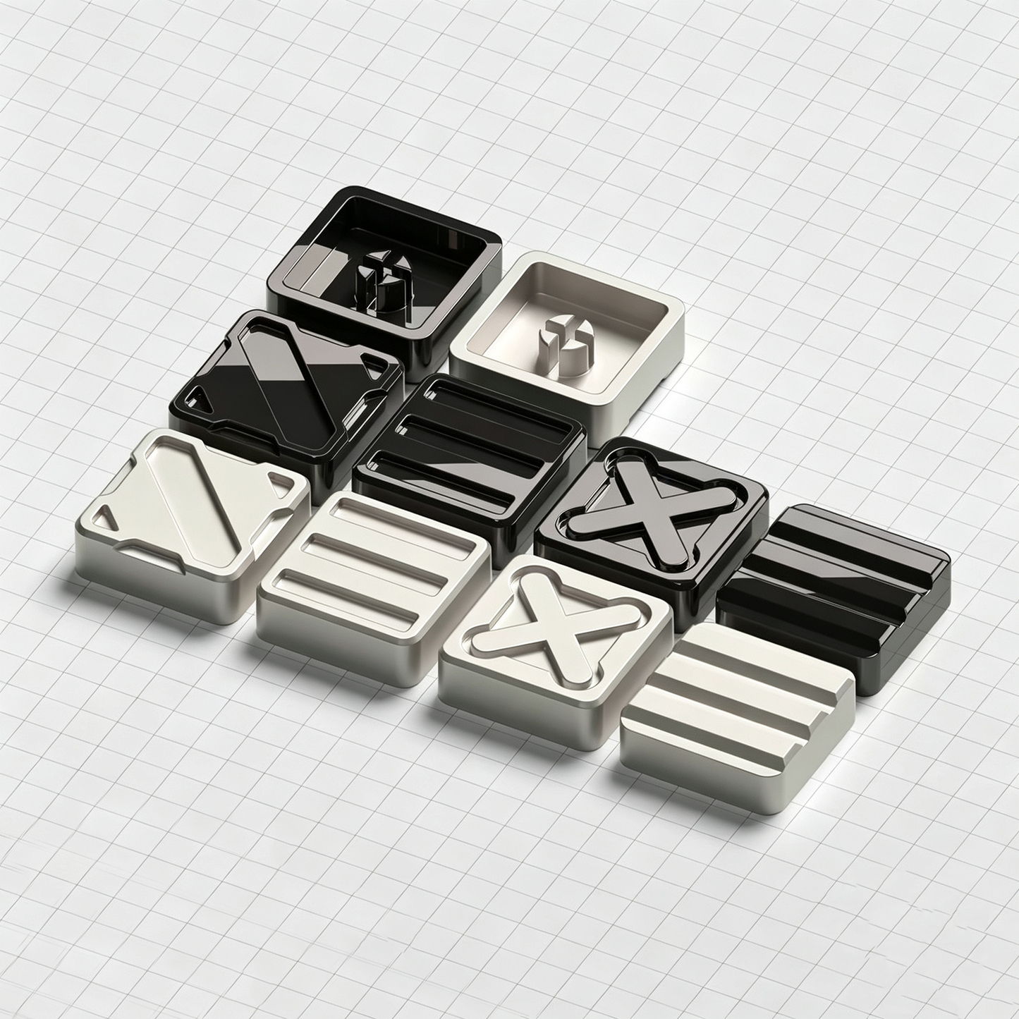 YMDK Metal Custom Keycap, Black‑White Gloss & Matte Finish, Nuclear Cube Artisan Keycap for Custom Mechanical Keyboard