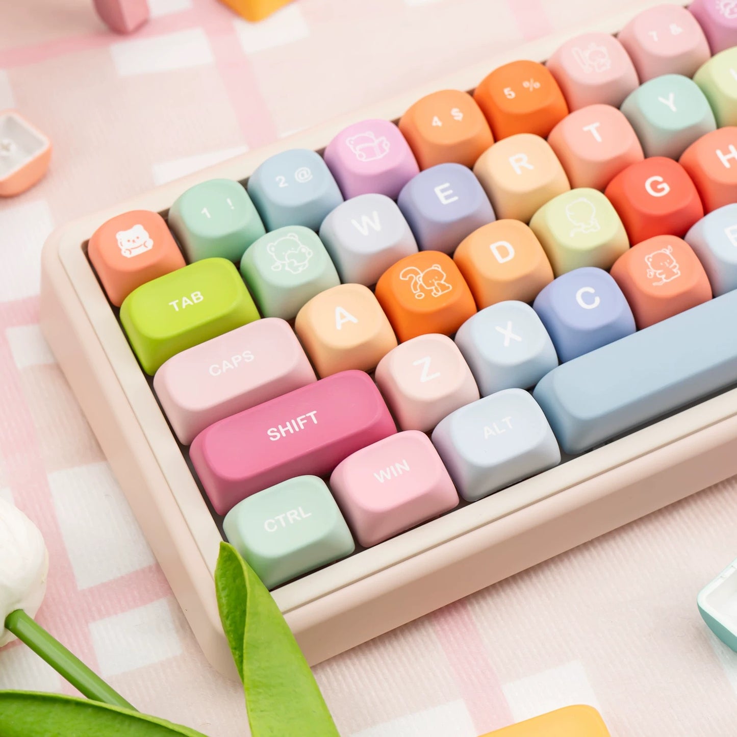 YMDK 134 Keys Color Gummy Cute Bear Theme MOA Profile PBT Material Dye Sublimation Top Print Keycaps for 61/68/84/87/98/104/108 MX Mechanical Keyboard
