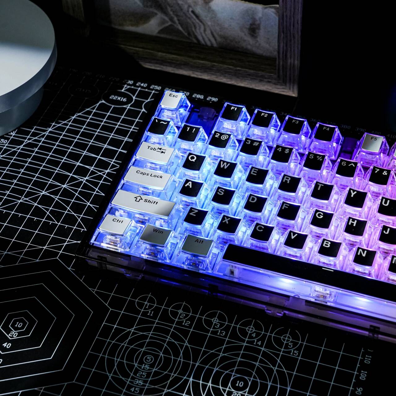 YMDK Water Cube Complete Set Keycaps Personalized Four-sided Light-transmitting Keycap Cherry Profile PBT PC for MX Mechanical Keyboard