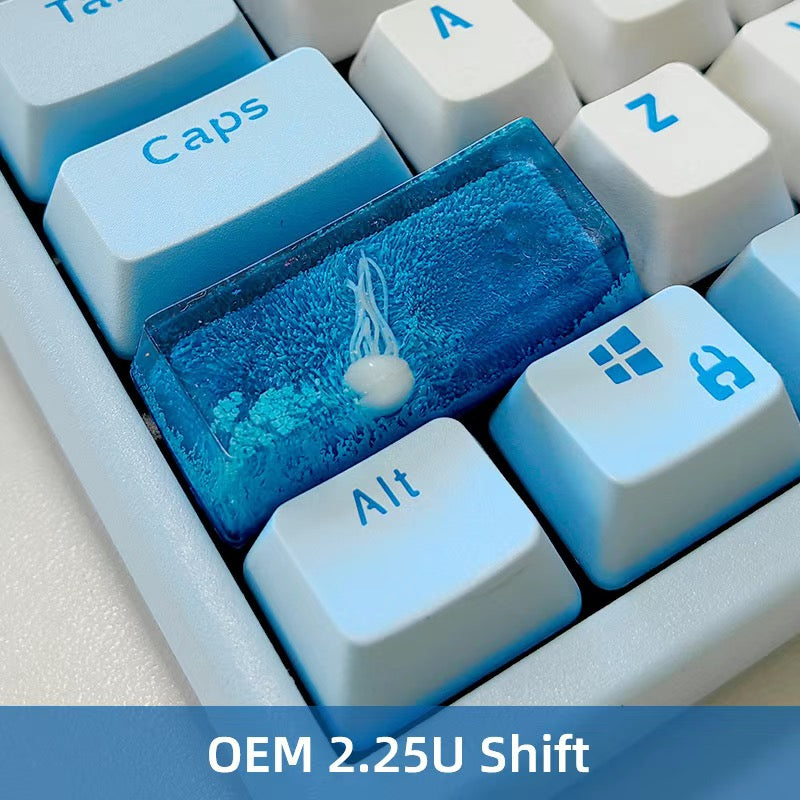 YMDK Coral Jellyfish Personality Keycaps Blue Ocean Translucent Key Caps Handmade Resin Keycap for MX Mechanical Keyboard