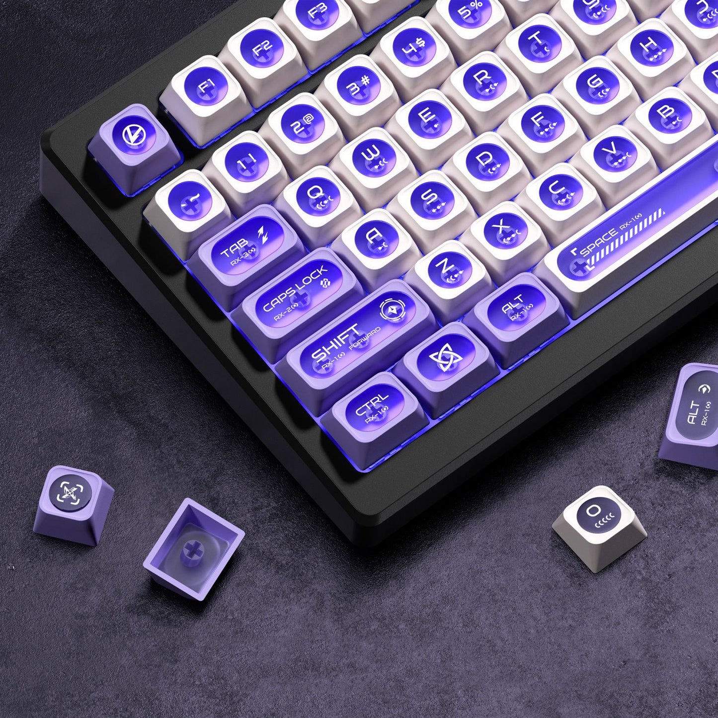YMDK Crescent Moon Matte Shine Through 136 Key Top Print Keycaps PBT+PC Matte Dye Sub Keycaps MAX Profile for 61/68/84/87/98/104/108 MX Mechanical Keyboard
