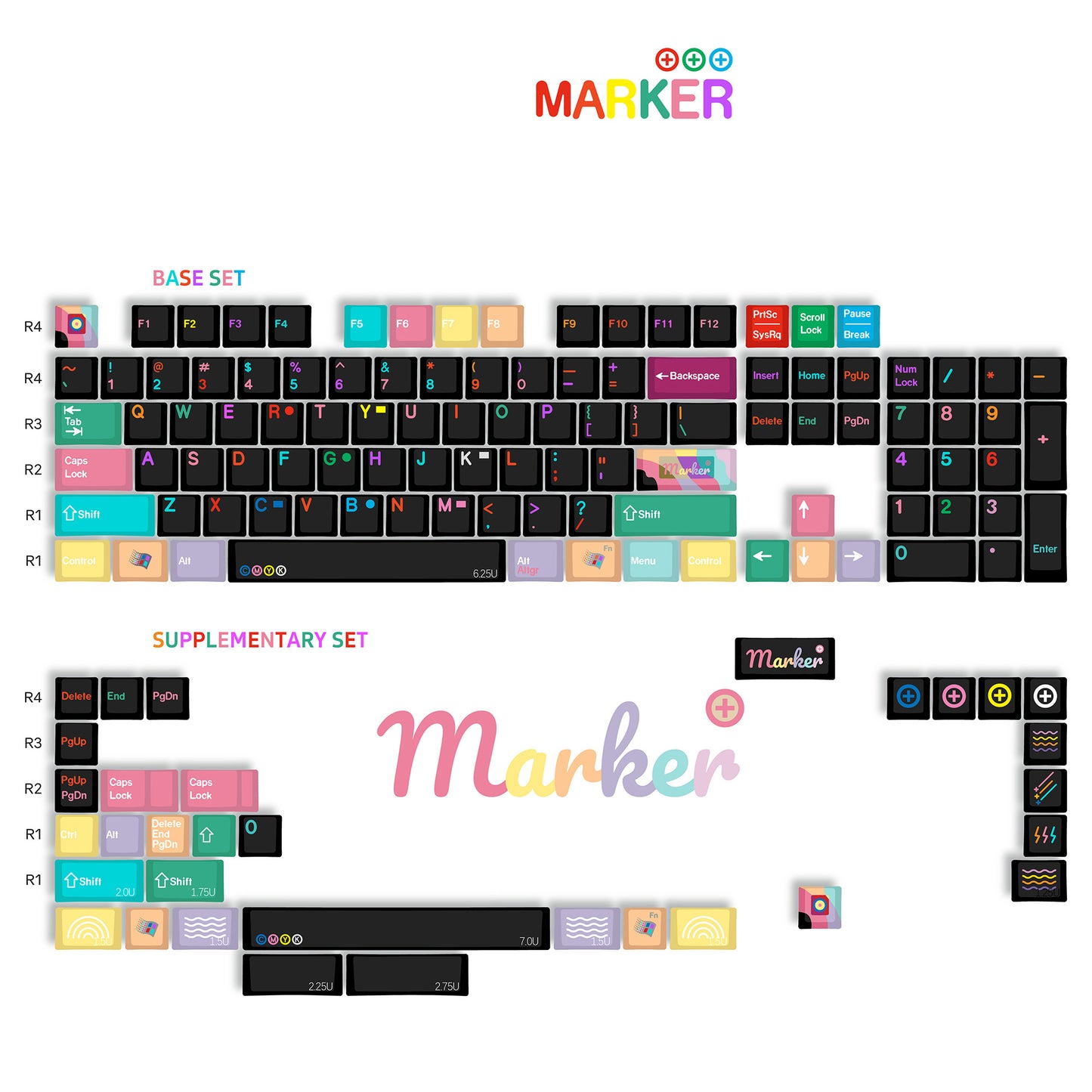 YMDK 134 Key Cherry Profile 3 Sides Shine Through Pudding Marker Theme Dye Sub PC+PBT Keycaps for MX Mechanical Keyboard