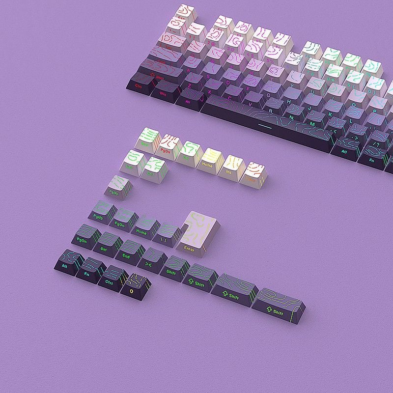 YMDK 134 Keys Color Contour Lines Personality Double Shot Side-lit Dye Sub PBT Cherry Profile Keycap for Most MX Mechanical Keyboard