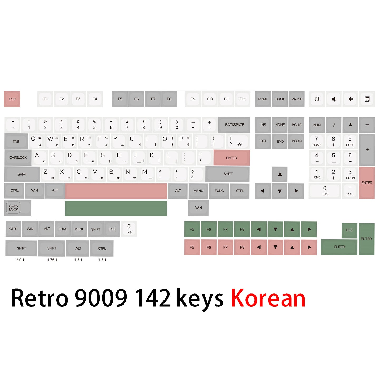 YMDK Retro 9009 XDA Profile 142 Key English Korean Dye Sub Custom DIY Keycaps for 75/87/98/104/108 MX Mechanical Keyboard