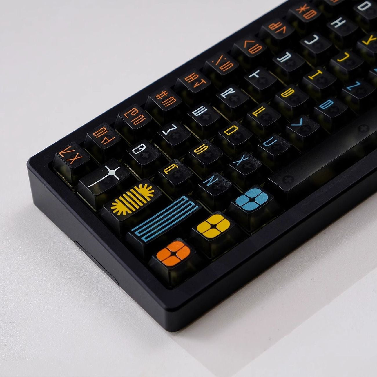 YMDK 122 Keys Exhibition Theme Five Sides Fog Keycaps Shine Through Cherry Profile PC UV Print Keycap for 61/64/68/75/84/87 MX Mechanical Keyboard