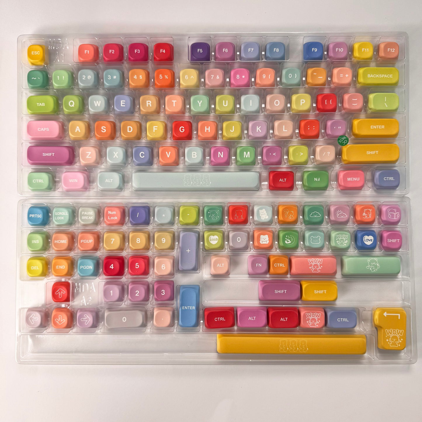 YMDK 134 Keys Color Gummy Cute Bear Theme MOA Profile PBT Material Dye Sublimation Top Print Keycaps for 61/68/84/87/98/104/108 MX Mechanical Keyboard