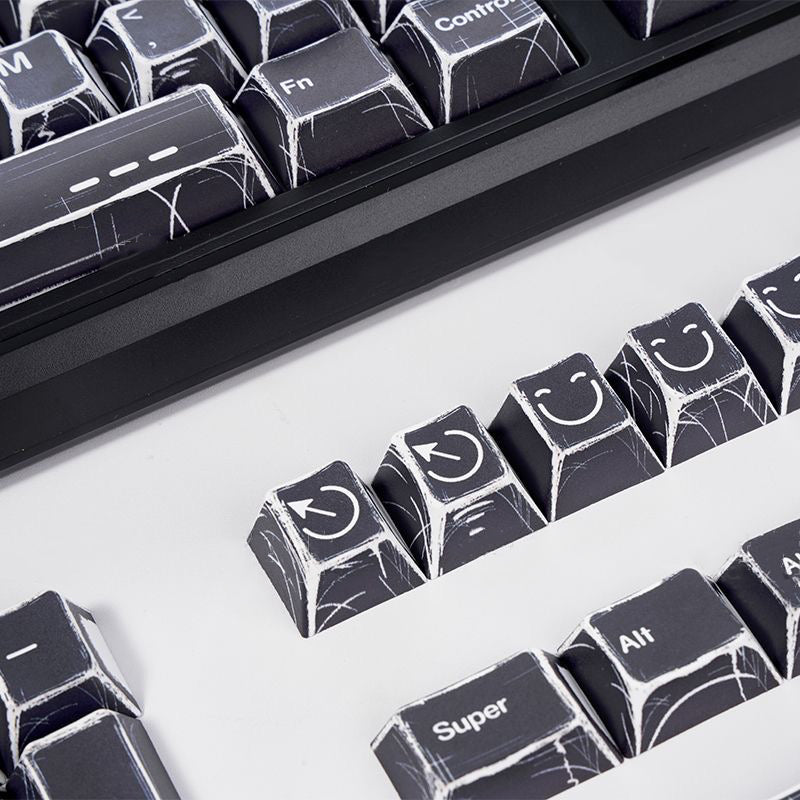 YMDK Black White Comic Keycaps Full Set 136 Keys Manga Anime Minimalist Style Dye Sub PBT Cherry Profile for MX Mechanical Keyboard