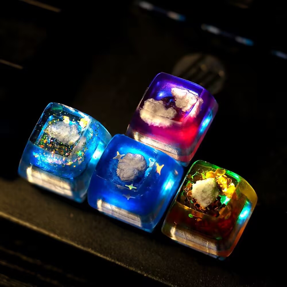YMDK Sky Light-transmitting Personality Keycaps Clouds Stars Sunrise Sunset Keycap Cute Novel Handmade Creative key Caps for MX Mechanical Keyboard