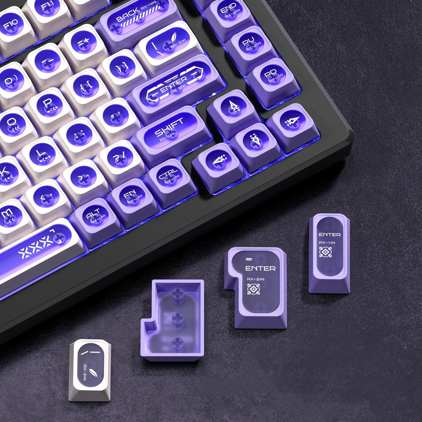 YMDK Crescent Moon Matte Shine Through 136 Key Top Print Keycaps PBT+PC Matte Dye Sub Keycaps MAX Profile for 61/68/84/87/98/104/108 MX Mechanical Keyboard