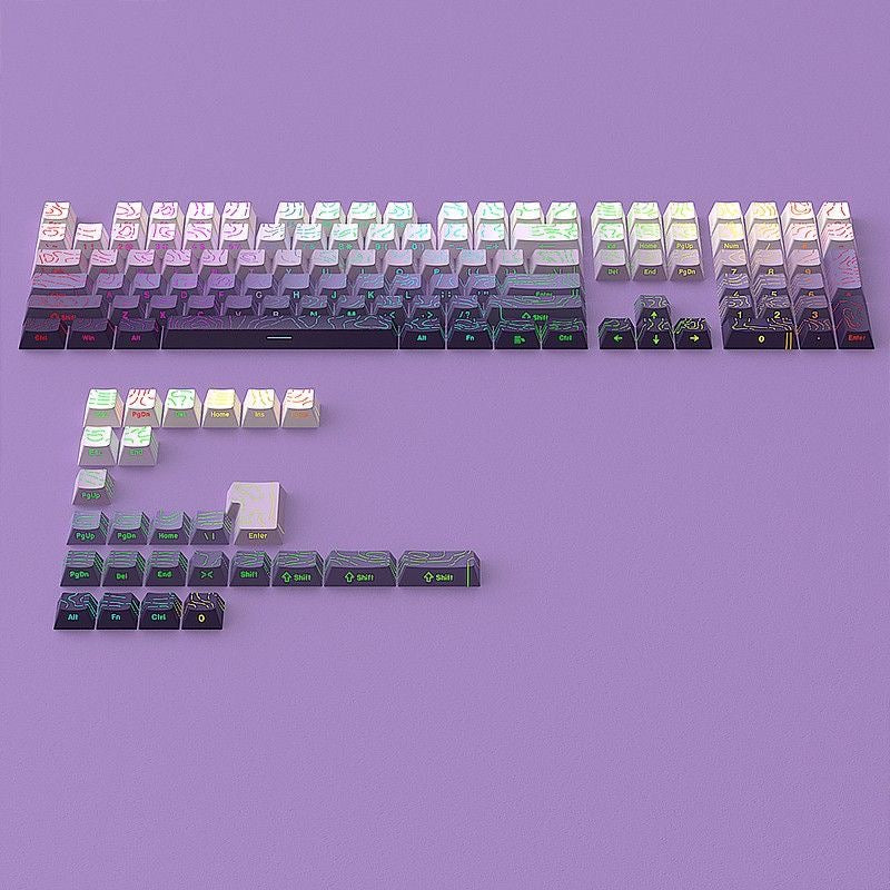 YMDK 134 Keys Color Contour Lines Personality Double Shot Side-lit Dye Sub PBT Cherry Profile Keycap for Most MX Mechanical Keyboard
