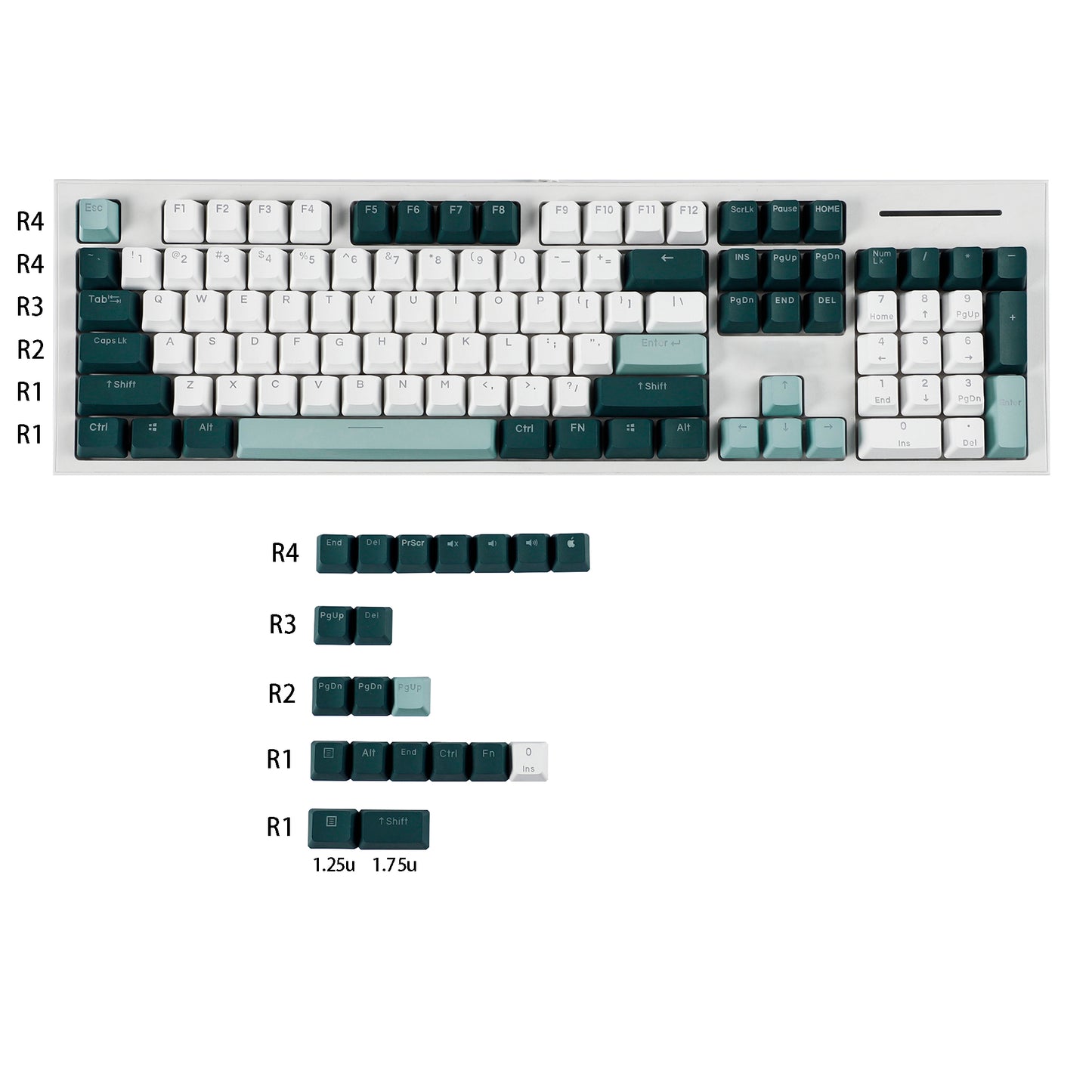 YMDK Botanical Backlit 124 Keycaps(Double Shot OEM Profile/104 87 84 68 Using)