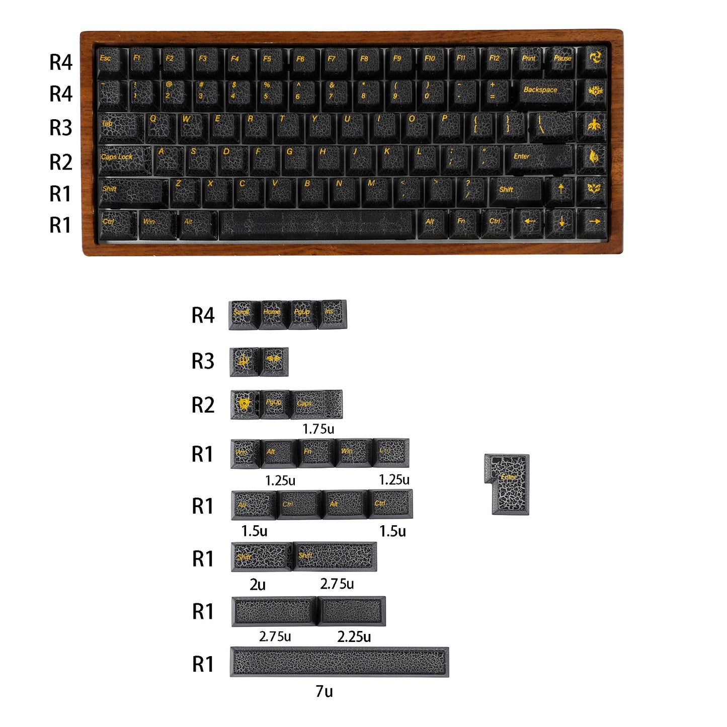 YMDK Black Crack Shine Through Keycaps Cool Creative Custom Keycap PC UV Printing for MX Mechanical Keyboard