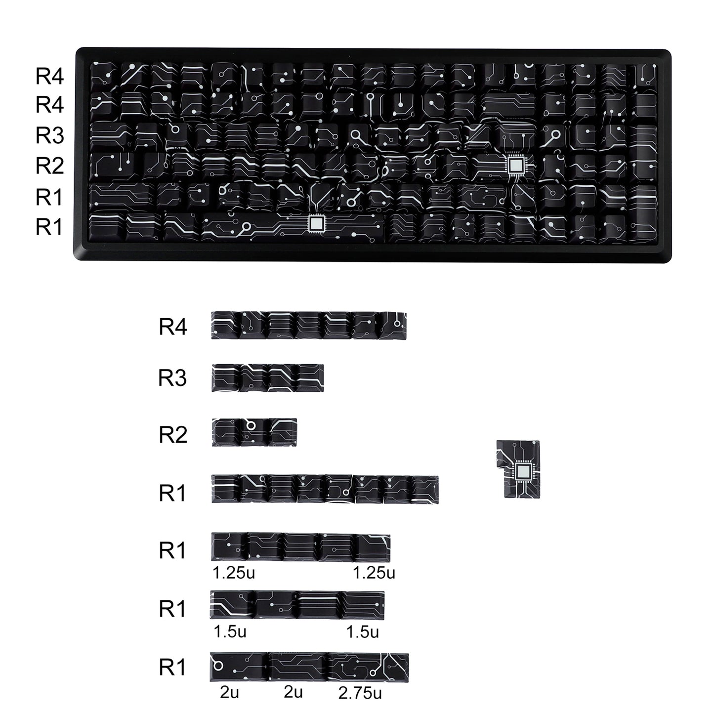 YMDK PCB Electronic Vision Theme 135 Keys PBT+PC Keycaps Side-lit Shine Through Dye Sub Custom Keycap Double Shot Cherry Profile for 60 75 100% MX Mechanical Keyboard