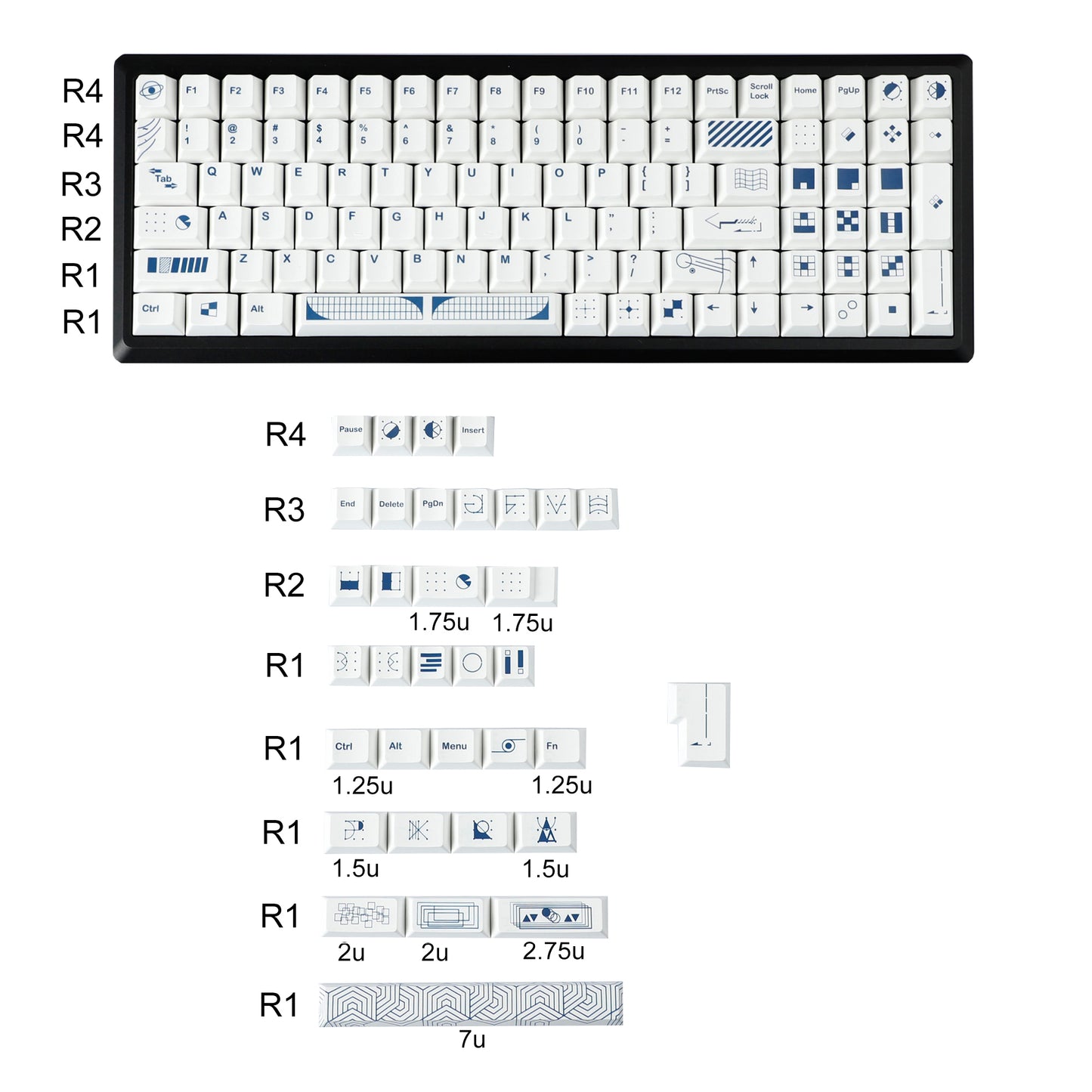 YMDK Geometry Theme Keycap 134 Keys Top Print Dye Sub Cherry Profile PBT Custom Keycaps for MX Mechanical Keyboard