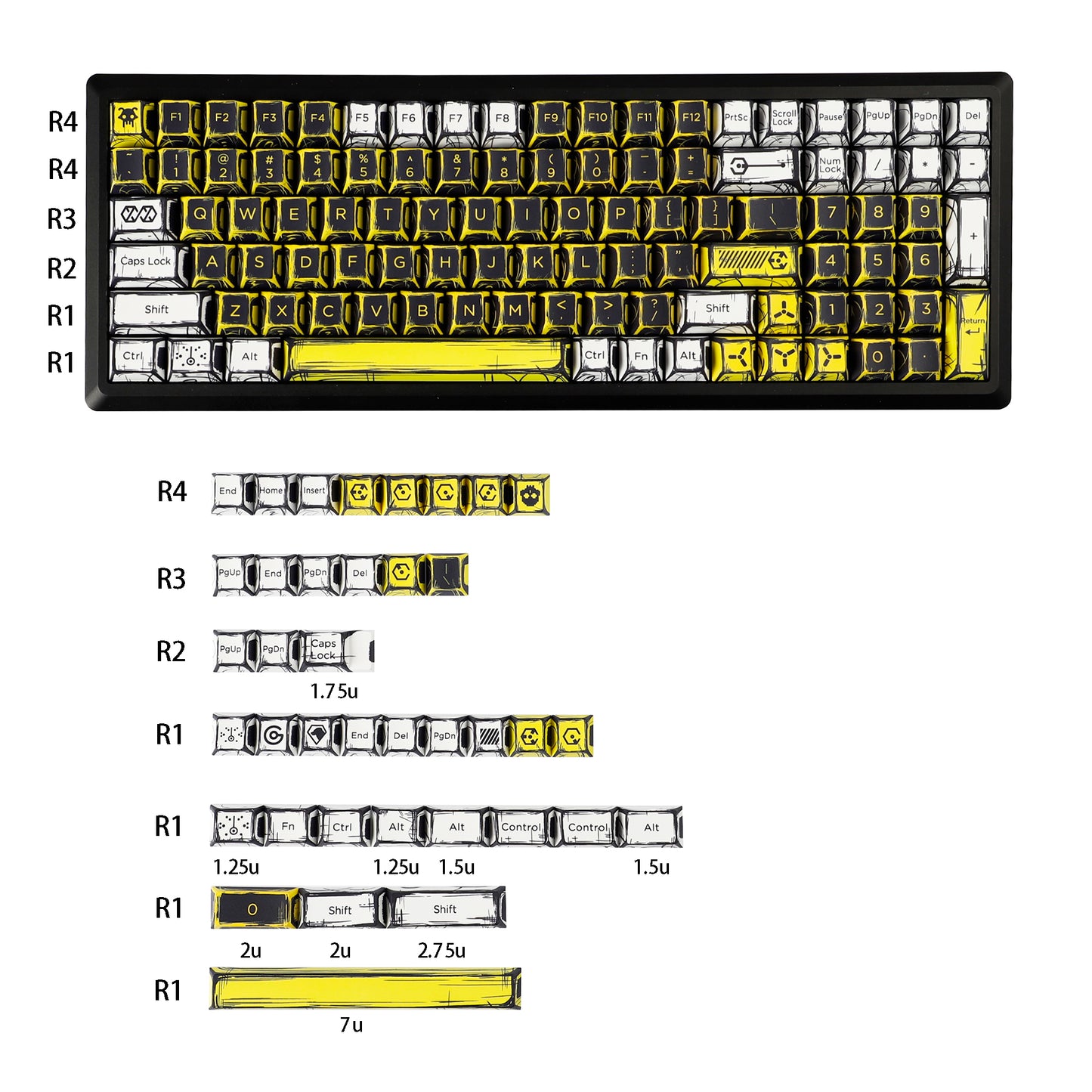 YMDK Virtual War Theme Comic Style Keycaps Full Set 138 Keys Novel Custom Mange Anime Key Caps PBT Dye Sub Cherry Profile Keycap for MX Mechanical Keyboard