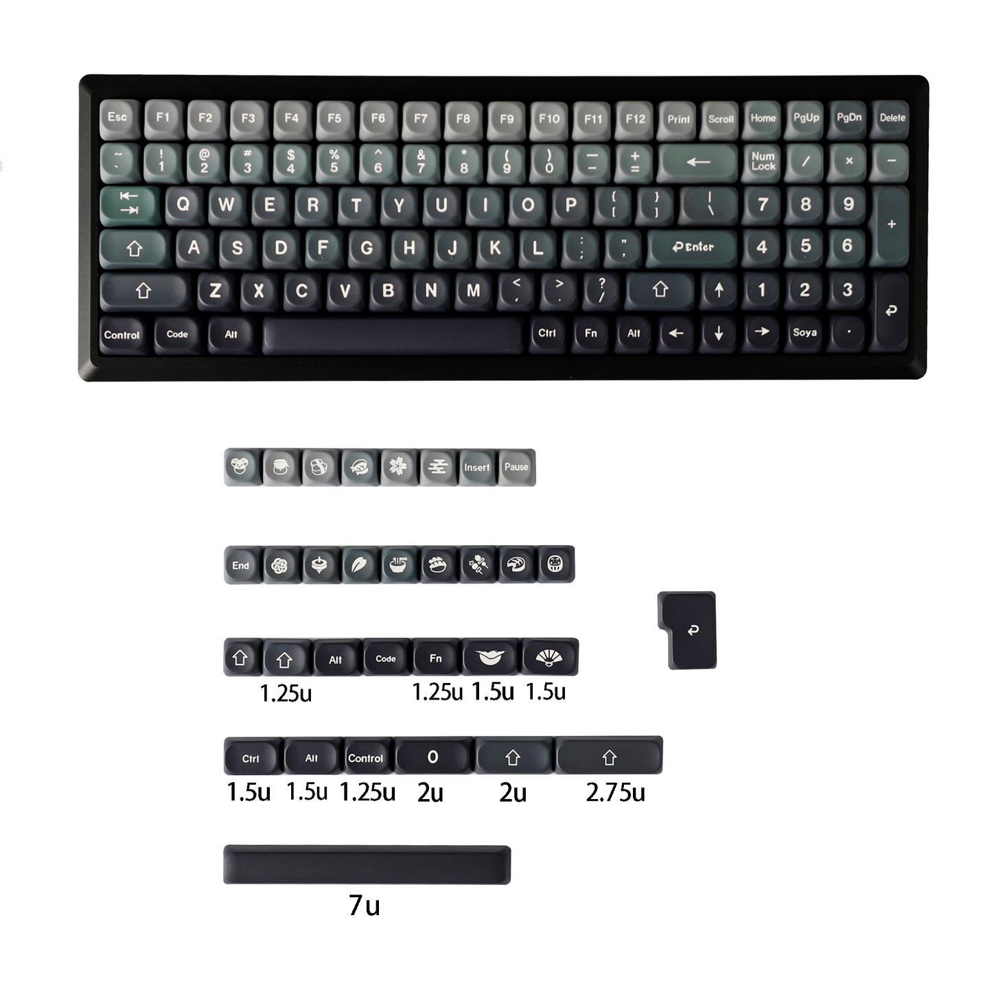 YMDK 132 Gradient MOA Profile Keycaps PBT Dye Sub Top Print Keycap Cute Custom Key Caps for 60 75 100% MX Mechanical Keyboards